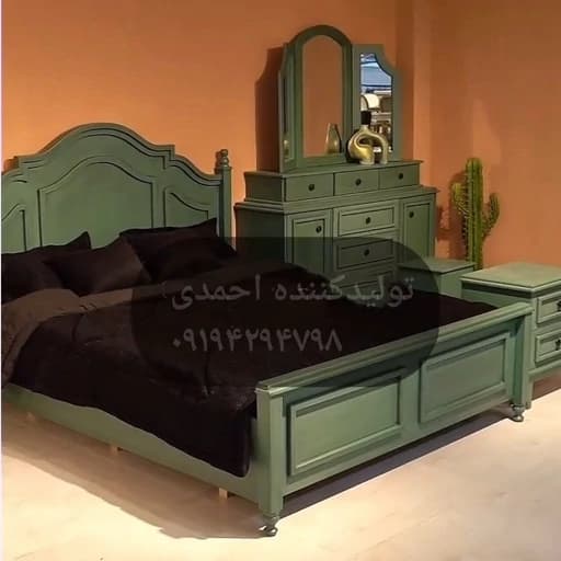 سرویس خواب دونفره ایتالیایی سبز کلاسیک مبلمان فرنا مدل 1145495