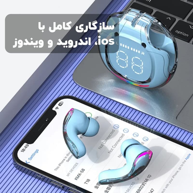 هدفون بلوتوثی TWS مدل AIR40 SOUND با نویز کنسلینگ فعال ANC و نویز کنسلینگ میکروفون ENC، فرمان لمسی، نمایشگر محفظه شارژ، عمر باتری 4 ساعت و مقاومت در برابر رطوبت و عرق — تصویر ۶