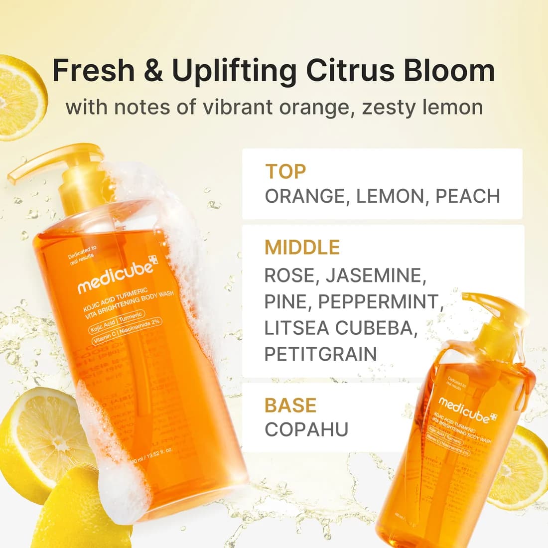شوینده لایه بردار ملایم ,روشن کننده بدن کوجیک اسید و زرد چوبه مدی کیوب MEDICUBE KOJIC ASID TURMERIC BIRGHTENING BODY WASH — تصویر ۴