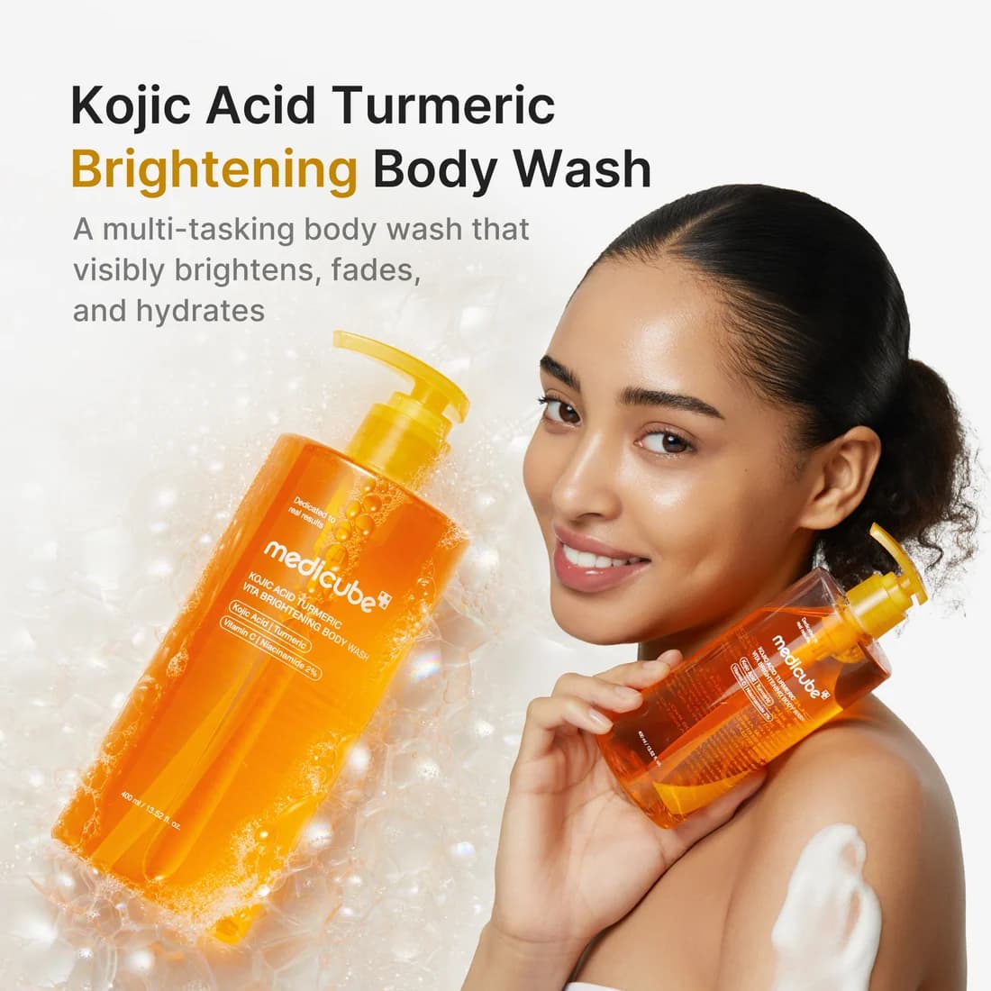 شوینده لایه بردار ملایم ,روشن کننده بدن کوجیک اسید و زرد چوبه مدی کیوب MEDICUBE KOJIC ASID TURMERIC BIRGHTENING BODY WASH — تصویر ۲