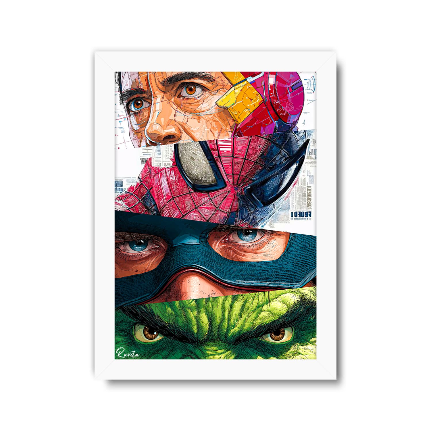 تابلو تکی راویتا طرح ابرقهرمانان مارول – Marvel Superheroes Iron Man,Spider-Man,Captain America & Hulk کد 3899 — تصویر ۳
