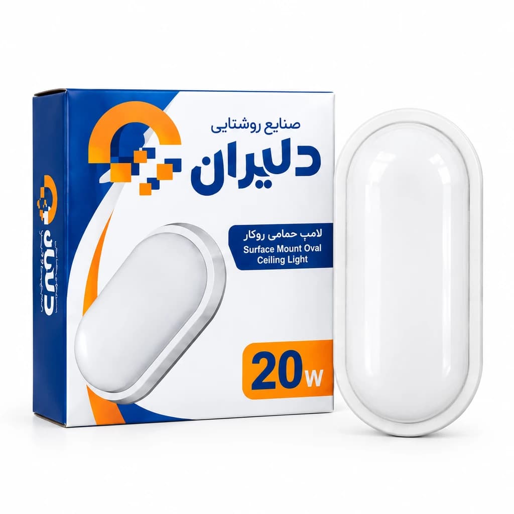 چراغ حمامی دیواری ۲۰ وات دلیران ضد آب IP65 دارای یک سال گارانتی رنگ مهتابی