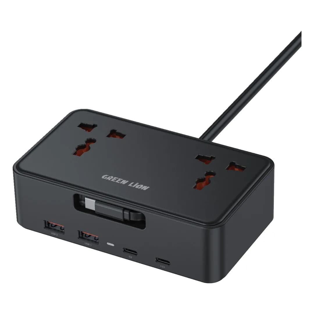 پریز برق رومیزی گرین لاین مدل GS-850 با کابل USB-C جمعشونده GNGS850SKTBK