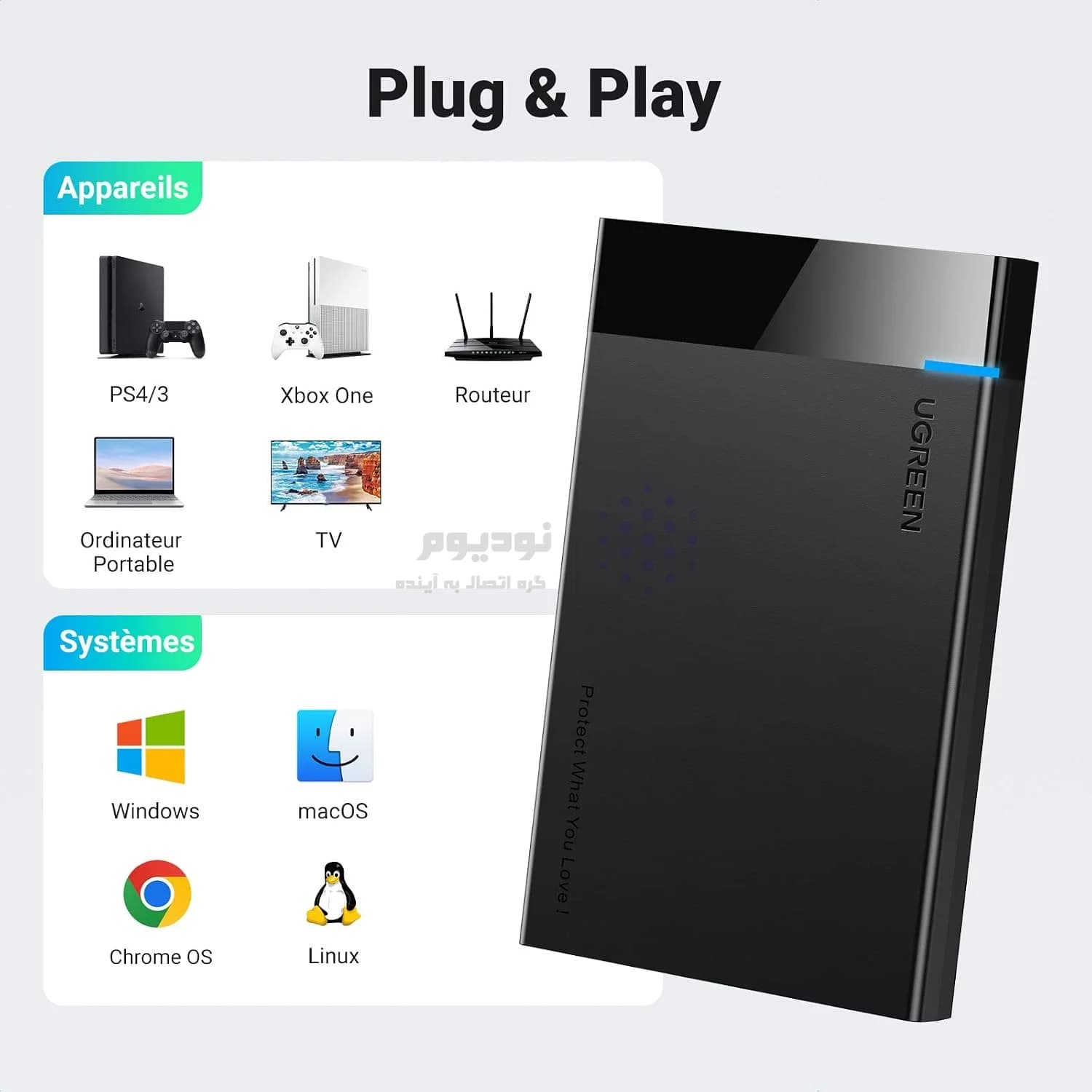 باکس هارد UGREEN USB3.0 مدل US221-30848B – مشکی (گارانتی 18 ماهه آسان پیشرو) — تصویر ۸