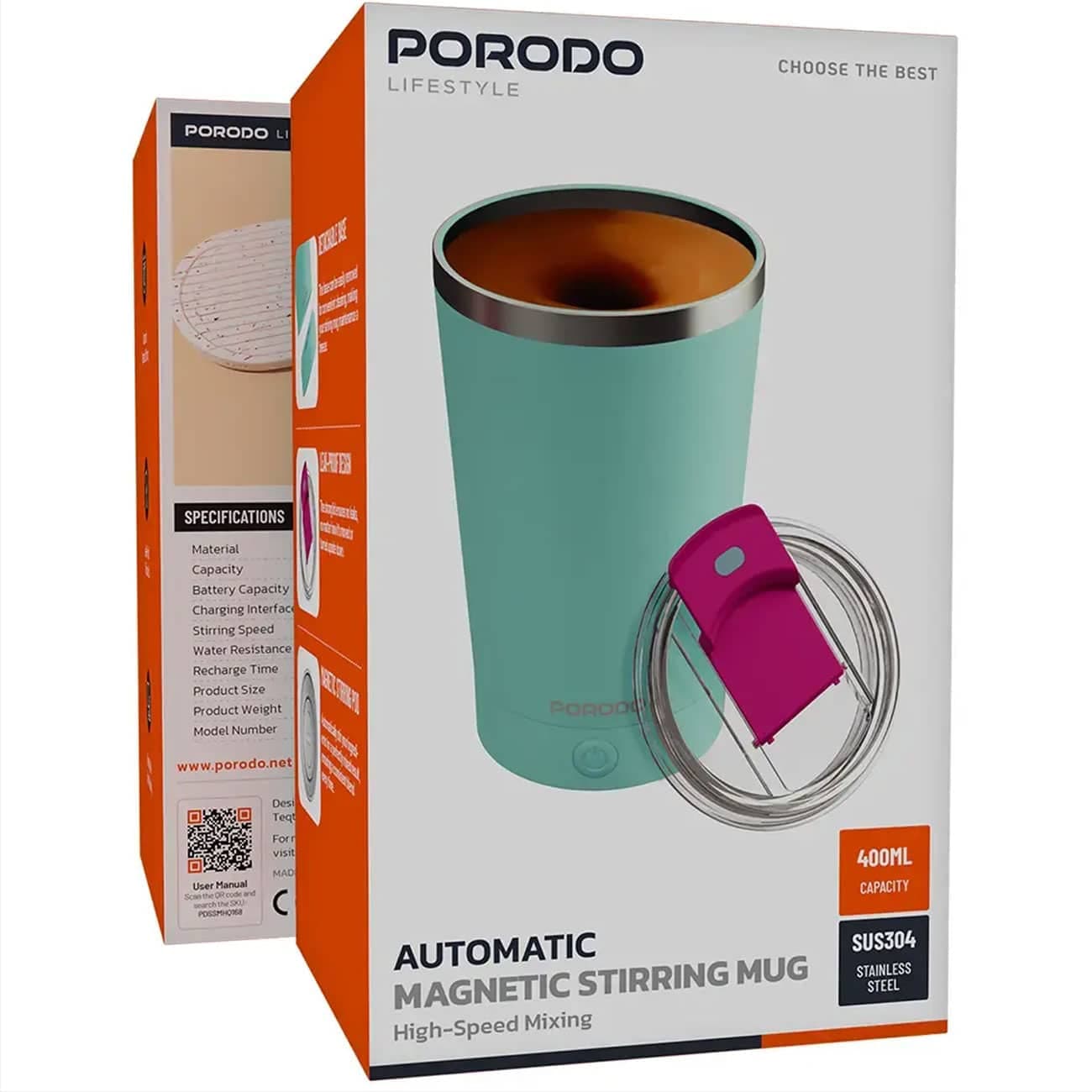 ماگ همزن دار شارژی پرودو Porodo مدل PDSSMHQ168BL ظرفیت 400 میلی لیتر — تصویر ۸