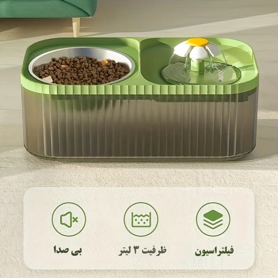ظرف آب و غذای دوقلو به همراه آب فواره ای و فیلتر دار — تصویر ۲