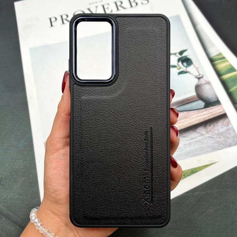 قاب گوشی Redmi Note 11 Pro / Redmi Note 12 Pro 4G شیائومی چرمی دور سیلیکونی آمریکایی لنز متال مشکی کد 292817