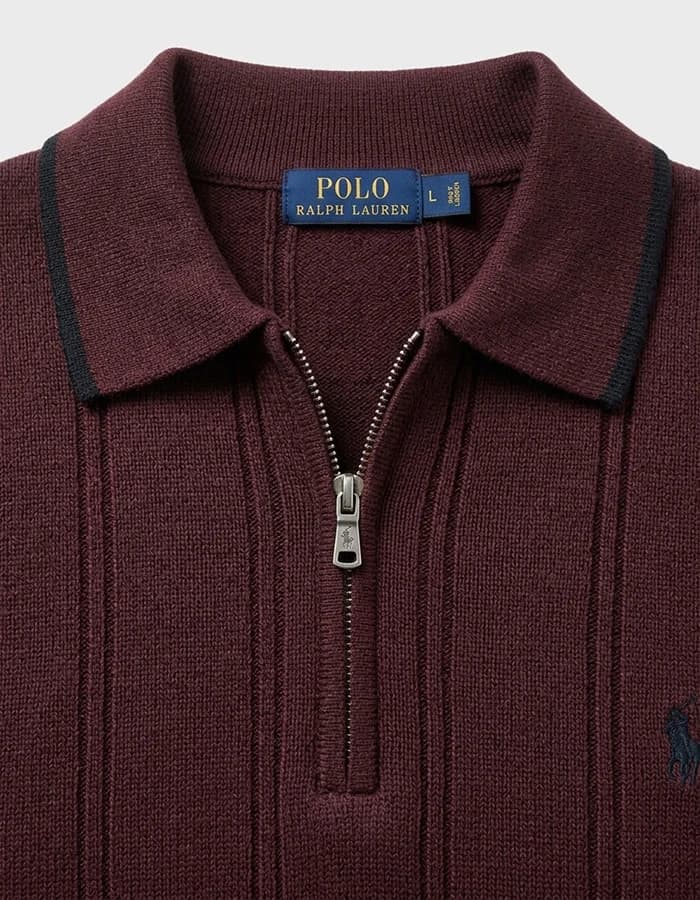 پولوشرت آستین بلند نیم زیپ Polo شرابی — تصویر ۲