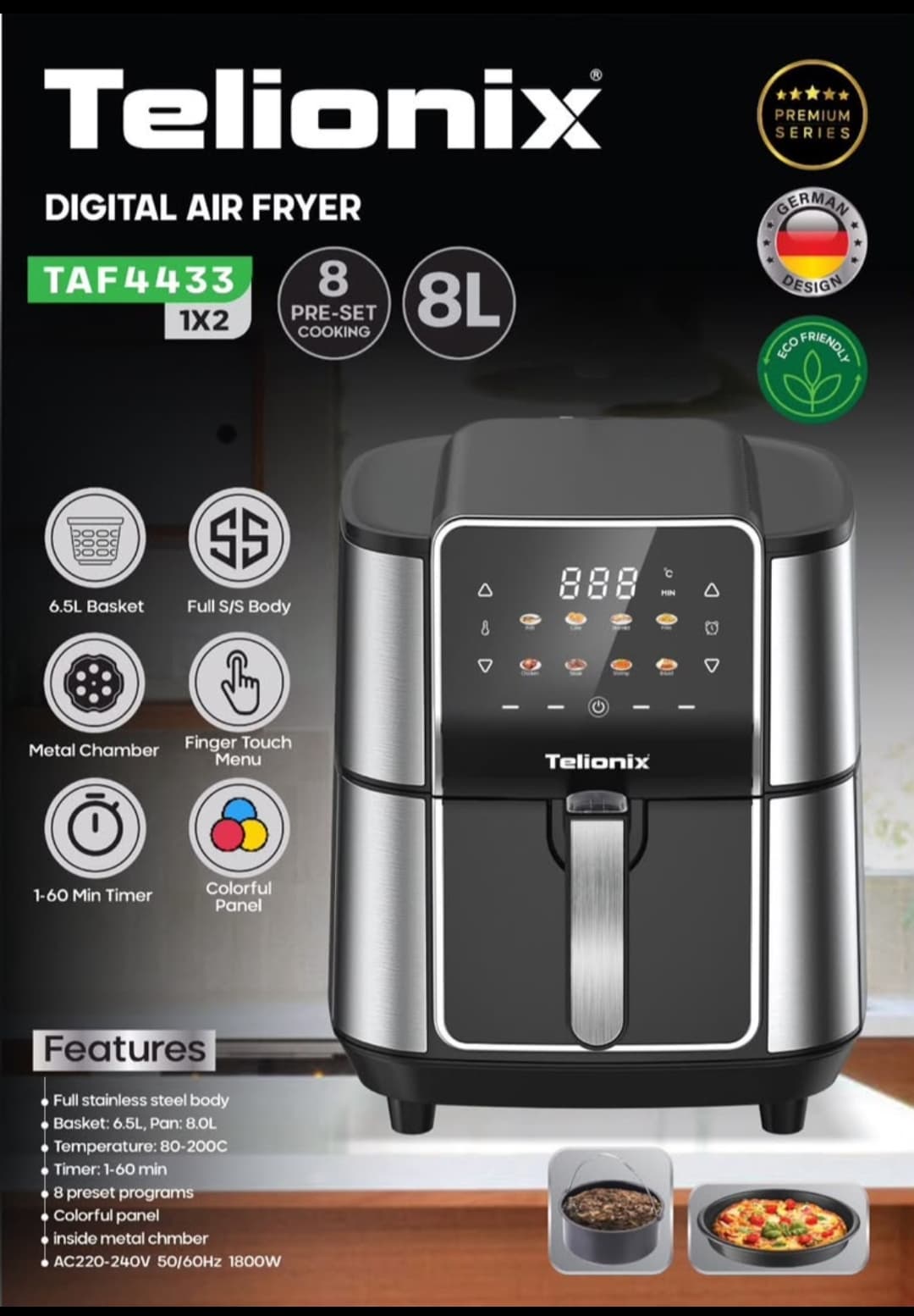 سرخ کن دیجیتال تلیونیکس مدل TAF4433؛ ۸ لیتر