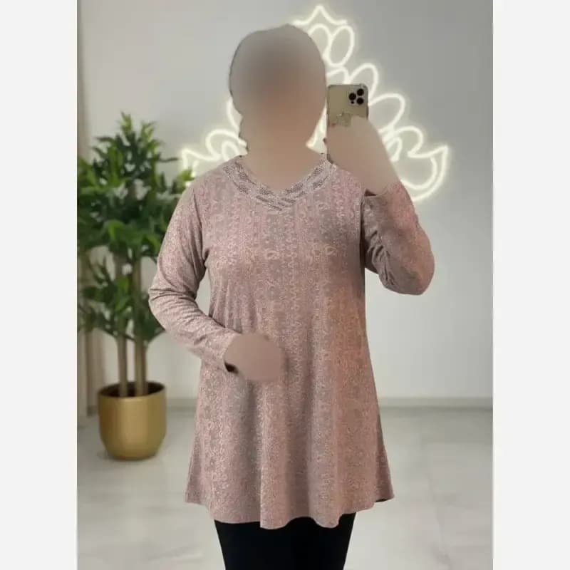 تونیک نگین دار ژاکارد ویسکوز مدل ژالین فری سایز — تصویر ۴
