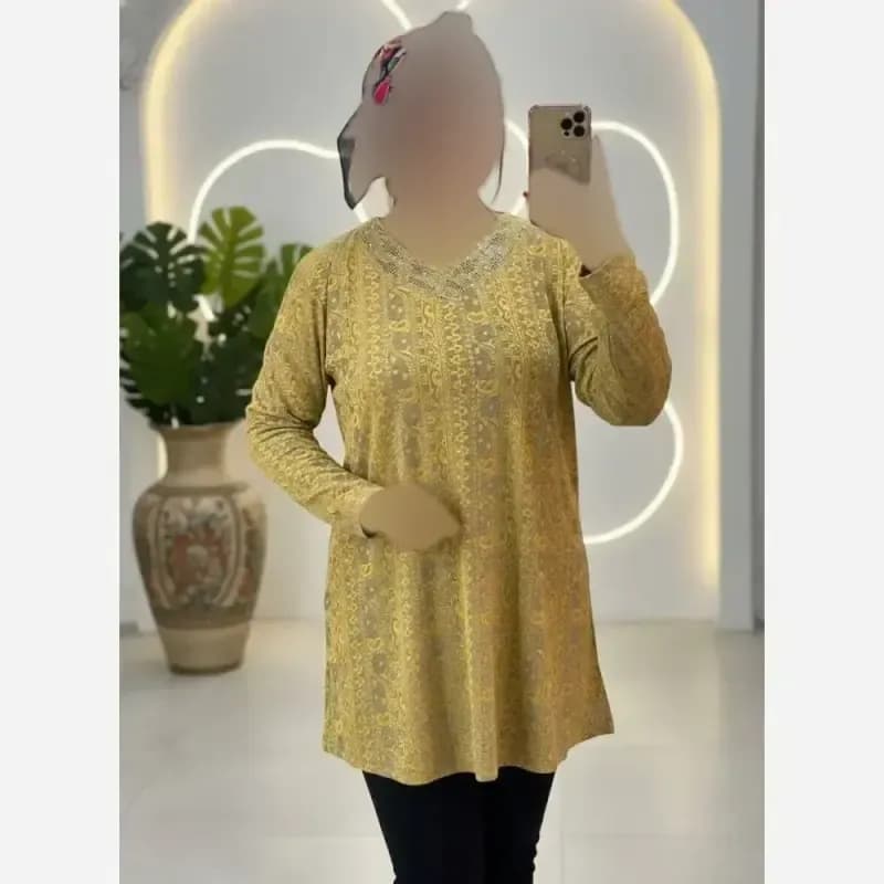تونیک نگین دار ژاکارد ویسکوز مدل ژالین فری سایز — تصویر ۳