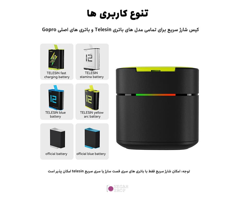 شارژر سریع دوبل باتری گوپرو مدل Telesin Fast Charge GP-FCK-B11 — تصویر ۳