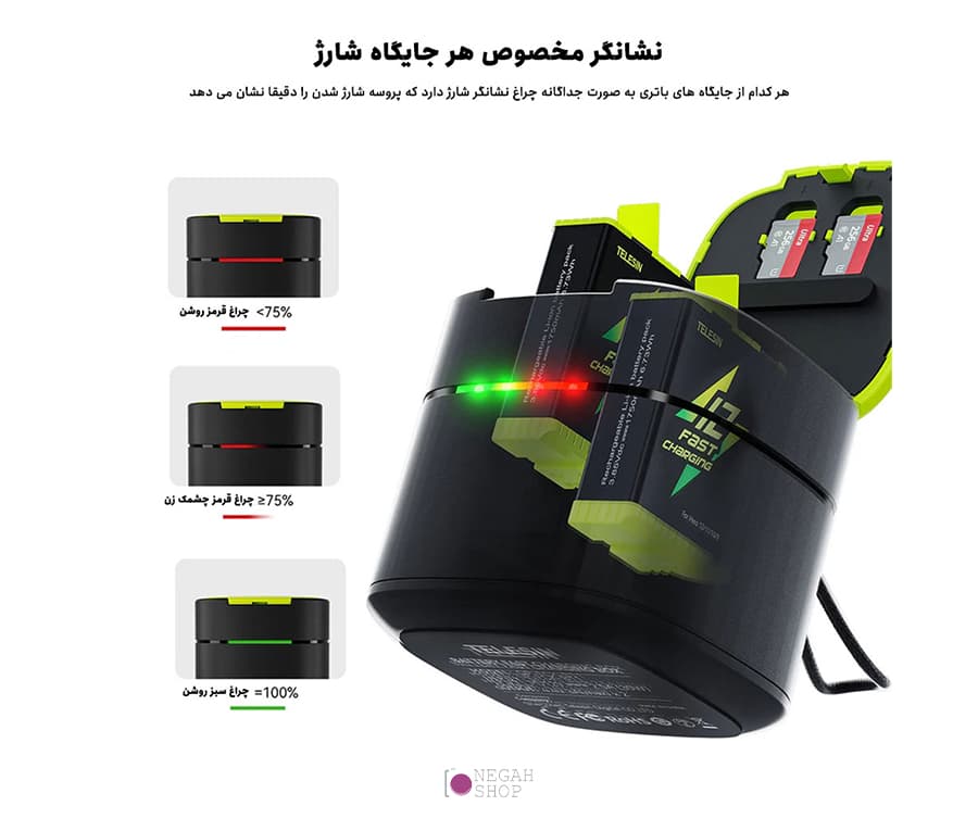 شارژر سریع دوبل باتری گوپرو مدل Telesin Fast Charge GP-FCK-B11 — تصویر ۷
