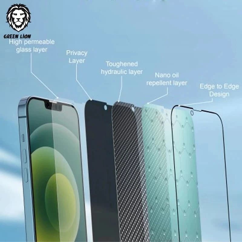 گلس حریم شخصی تمام صفحه تمام چسب گرین لاین آیفون iPhone 16 Pro Green Lion Diego Pet Privacy — تصویر ۷