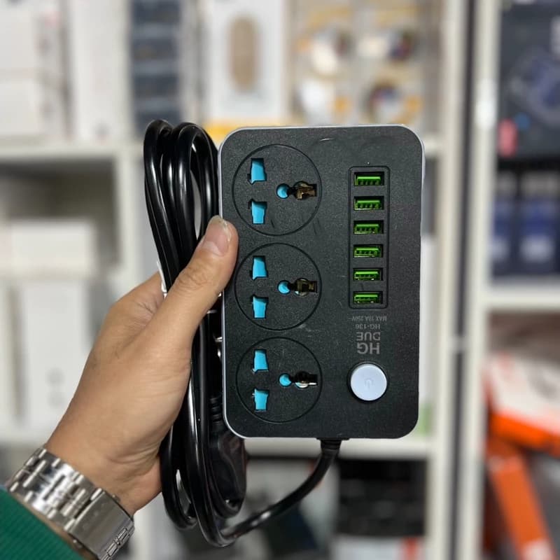 سه راهی هوشمند محافظ شوک الکتریکی HG 136U اصلی با 6 ورودی USB کیفیت عالی