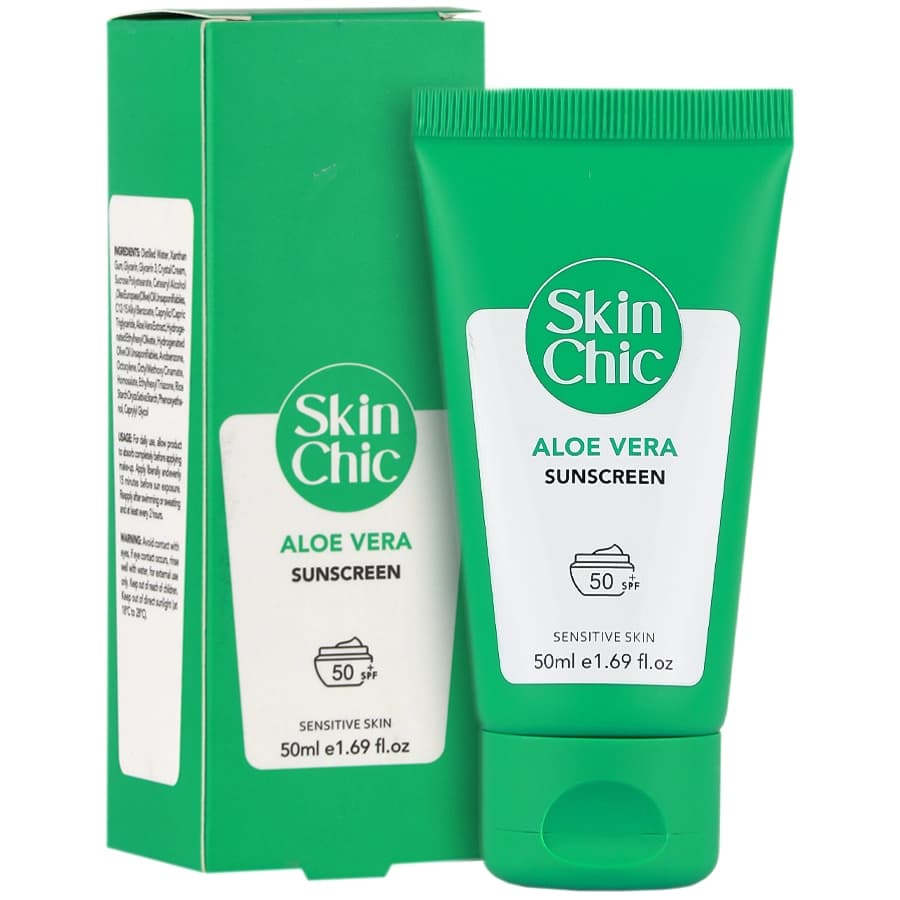 کرم ضد آفتاب عصاره آلوئه ورا SPF50 اسکین شیک 50 میل