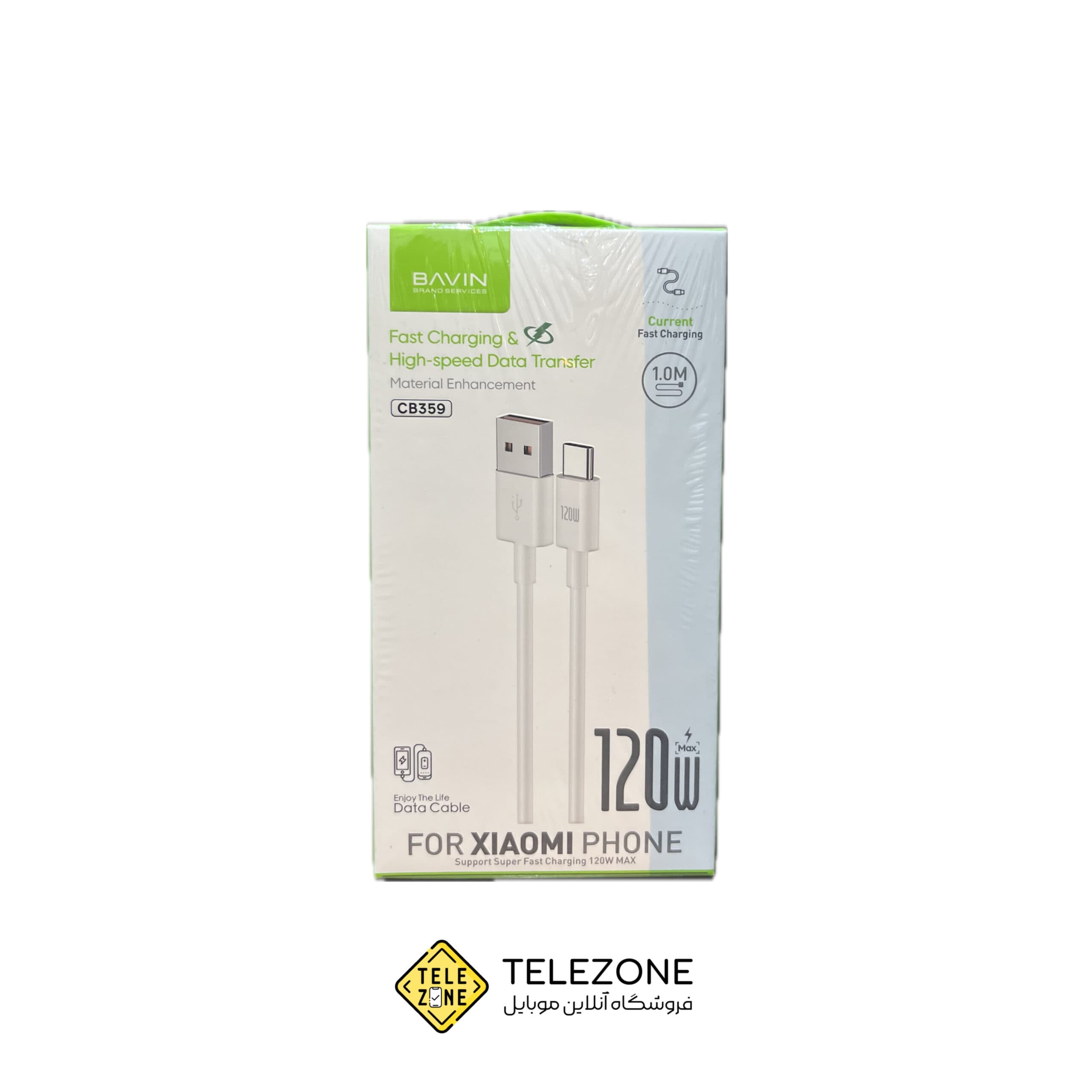 کابل شارژر USB به تایپ سی باوین مدل CB359 طول 1 متر توان 120 وات