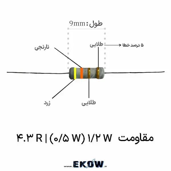 مقاومت 1/2 وات 3.3 اهم (1/2W 3.3R ) پک 100 عددی — تصویر ۲