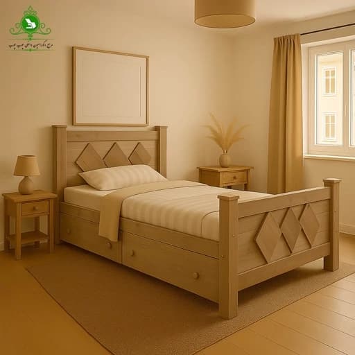 تخت خواب یک و نیم نفره مدل لوزی عرض 120 با کشو بدون تشک مبلمان فرنا مدل 1145404
