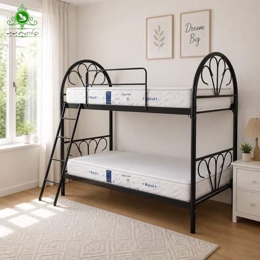 تخت خواب دو طبقه فلزی فرفوژه مدل طاووسی بدون تشک مبلمان فرنا مدل 1145402