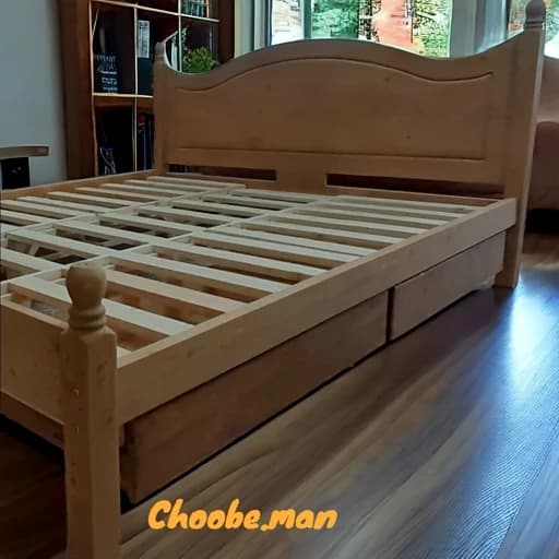 تخت خواب تمام چوب کلاسیک دو نفره با دو کشو در یک طرف 180-200 مبلمان فرنا مدل 1145392