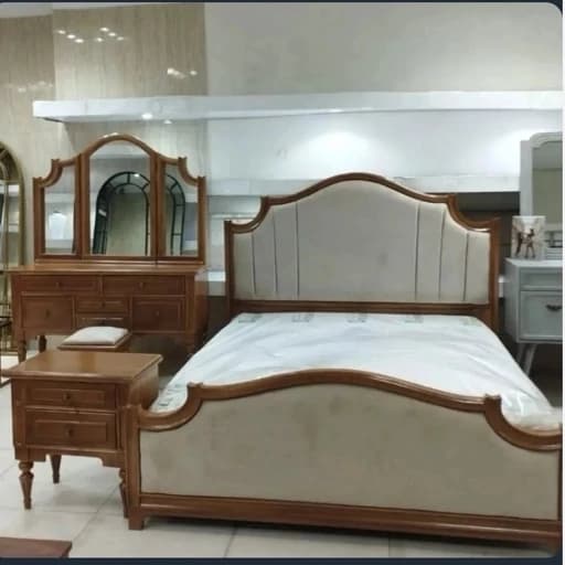 تخت خواب دونفره فرانسوی همراه با میزآرایش و پاتختی با رنگبندی مبلمان فرنا مدل 1145361