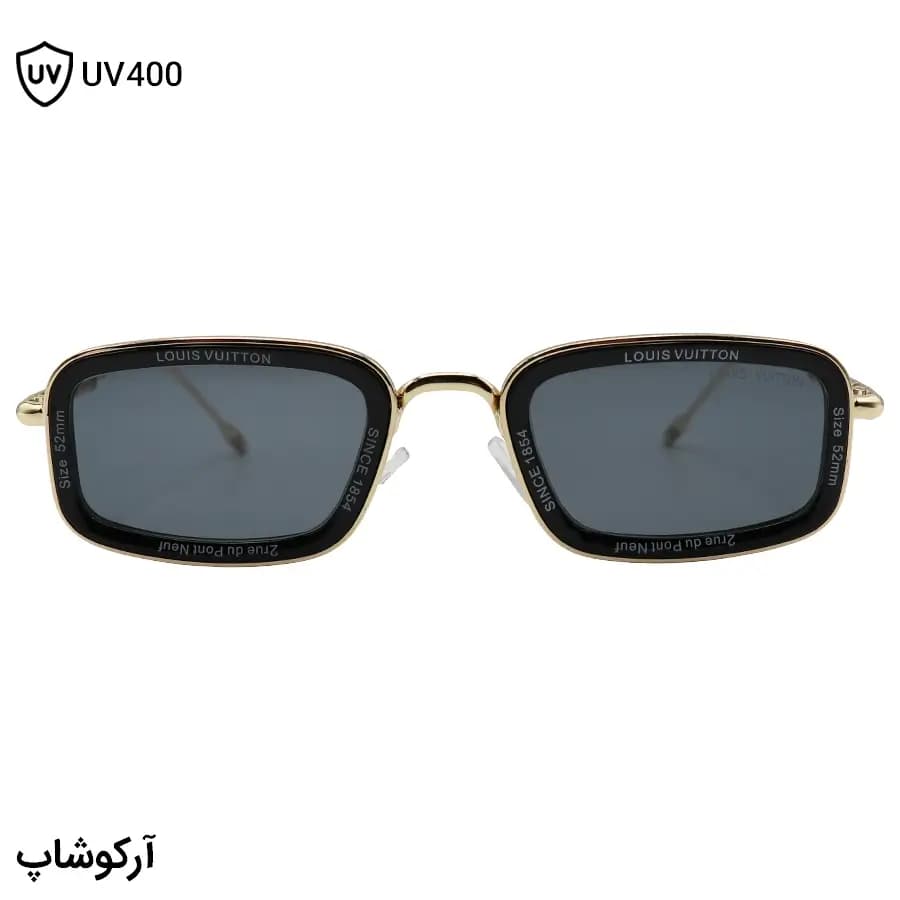 عینک آفتابی LOUIS VUITTON با فریم مستطیلی شکل، رنگ طلایی براق و عدسی دودی تیره مدل 7324 — تصویر ۲