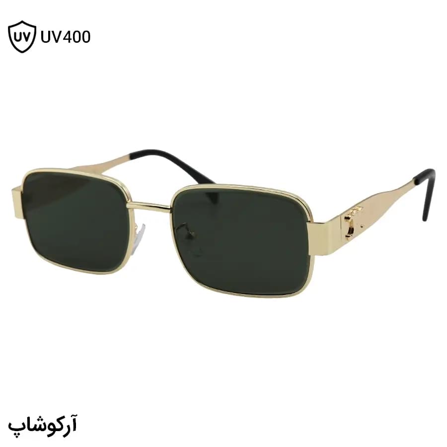 عینک آفتابی ترند Celine با فریم مستطیلی شکل، رنگ طلایی براق و عدسی سبز تیره مدل 2991