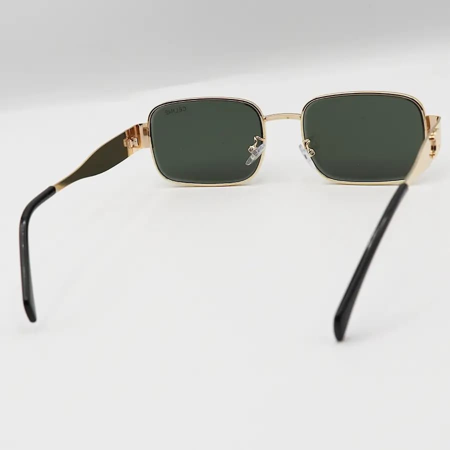 عینک آفتابی ترند Celine با فریم مستطیلی شکل، رنگ طلایی براق و عدسی سبز تیره مدل 2991 — تصویر ۳