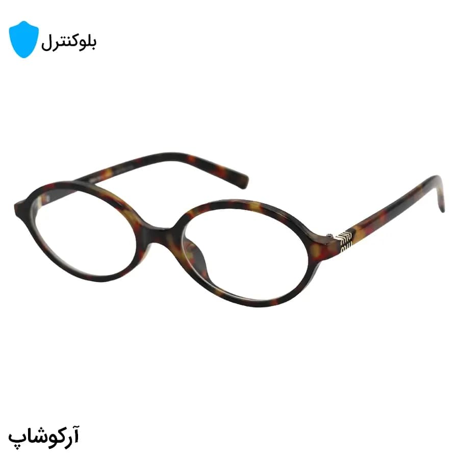 عینک ترند زنانه Miu Miu با فریم بیضی شکل، رنگ هاوانا و لنز بیرنگ و شفاف (بلوکات و قابل تعویض) مدل SM04Z