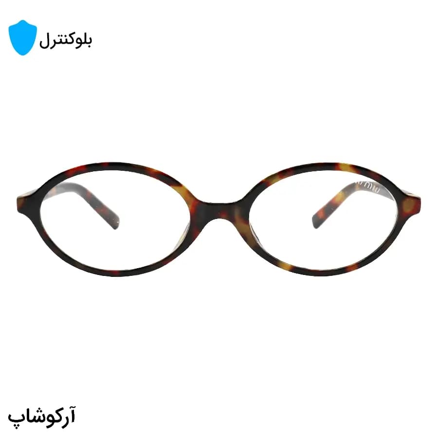 عینک ترند زنانه Miu Miu با فریم بیضی شکل، رنگ هاوانا و لنز بیرنگ و شفاف (بلوکات و قابل تعویض) مدل SM04Z — تصویر ۳