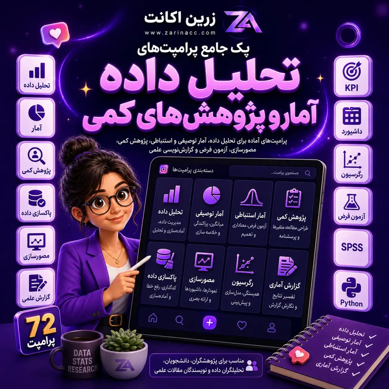 پک جامع پرامپت های تحلیل داده، آمار و پژوهش های کمی