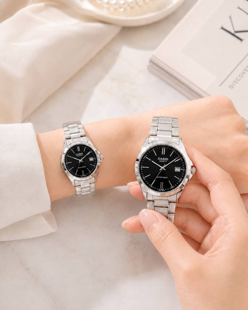 ست ساعت زنانه و مردانه کاسیو تقویم دار رنگ ثابت کیفیت عالی کد 2117715 — تصویر ۳