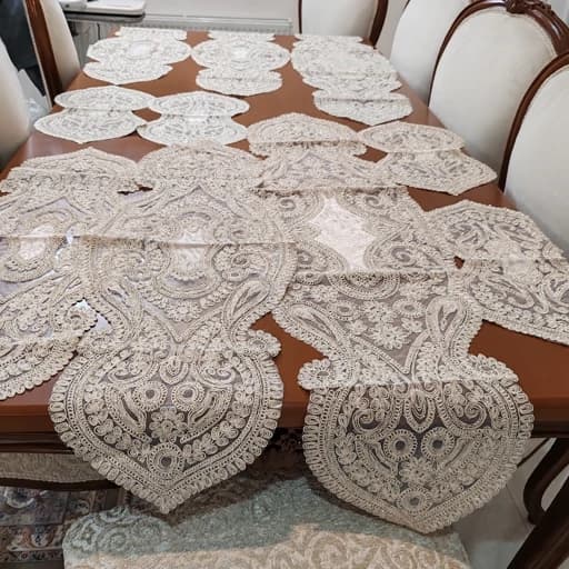 سرویس رومیزی دانتل مخمل پنج تکه ترک اصل طرح صدف — تصویر ۸