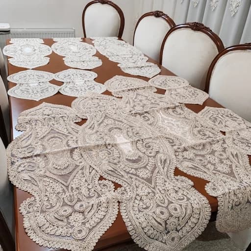 سرویس رومیزی دانتل مخمل پنج تکه ترک اصل طرح صدف — تصویر ۷
