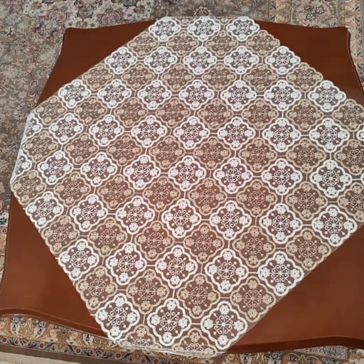 رومیزی روپشتی مربع حریر گیپور جدید طرح شکوفه80 — تصویر ۵
