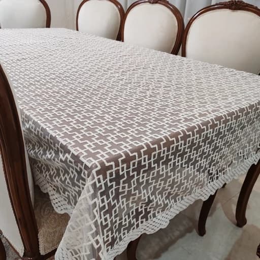 رومیزی غذاخوری هشت نفره بزرگ حریر گیپور 140*270 — تصویر ۳