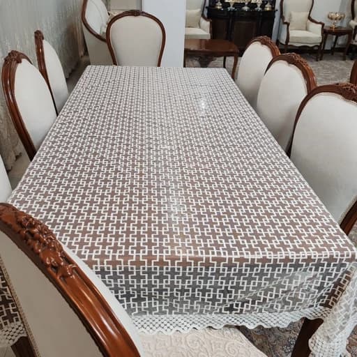 رومیزی غذاخوری هشت نفره بزرگ حریر گیپور 140*270 — تصویر ۲