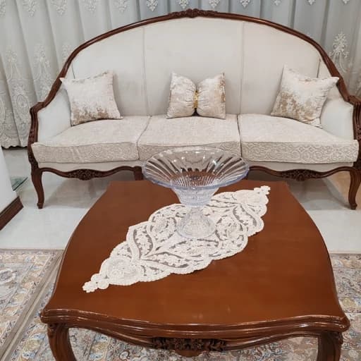 رومیزی پنج تکه مخمل دانتل ترک طرح آی تک — تصویر ۵