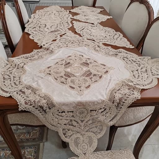 رومیزی پنج تکه مخمل دانتل ترک طرح آی تک