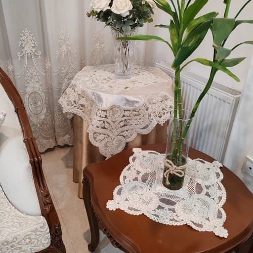 رومیزی پنج تکه مخمل دانتل ترک طرح آی تک — تصویر ۸