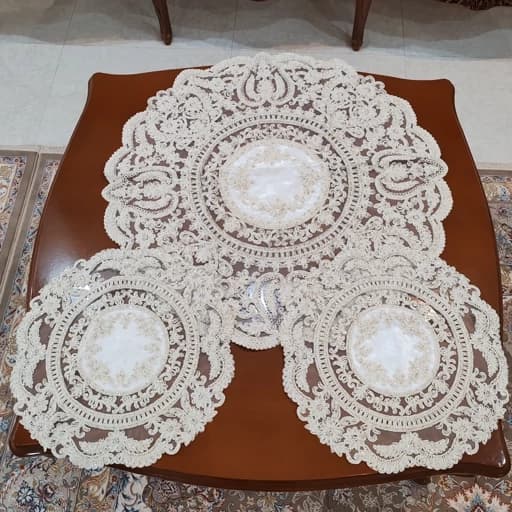 رومیزی گرد دانتل مخمل ترک اصل سه تکه کد11