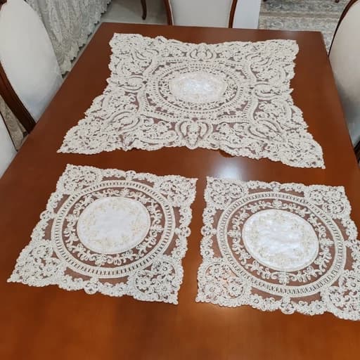 رومیزی مربع دانتل مخمل ترک اصل سه تکه کد11