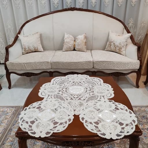 رومیزی گرد دانتل مخمل ترکیه سه تکه طرح آی تک