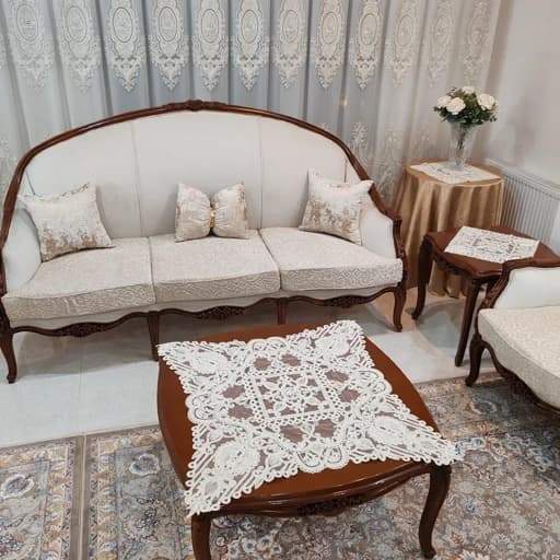رومیزی مربع دانتل ترک اصل سه تکه طرح الگانت — تصویر ۳