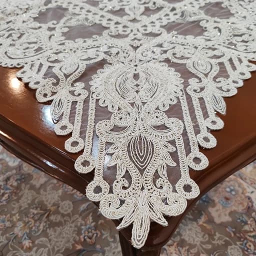 رومیزی مربع دانتل ترک اصل سه تکه طرح الگانت — تصویر ۷