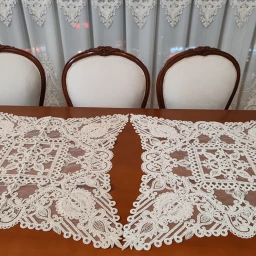 رومیزی مربع دانتل ترک اصل سه تکه طرح الگانت — تصویر ۲