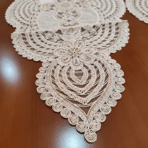 ست رومیزی پنج تکه مخمل دانتل ترک اصل طرح درسا — تصویر ۸