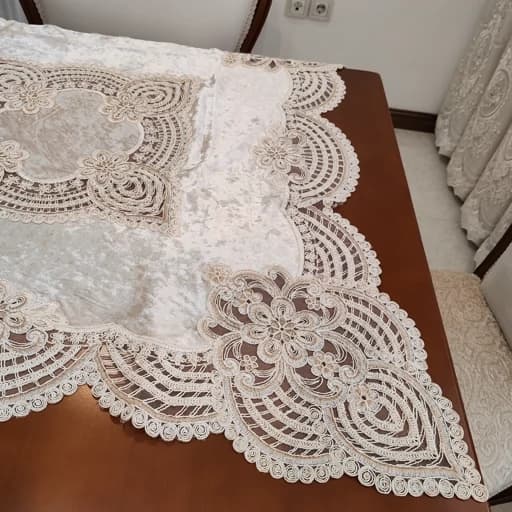 ست رومیزی پنج تکه مخمل دانتل ترک اصل طرح درسا — تصویر ۵
