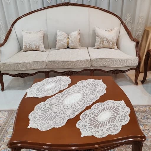 رومیزی دانتل مخمل ایرانی بیضی سه تکه طرح زنجیر — تصویر ۸